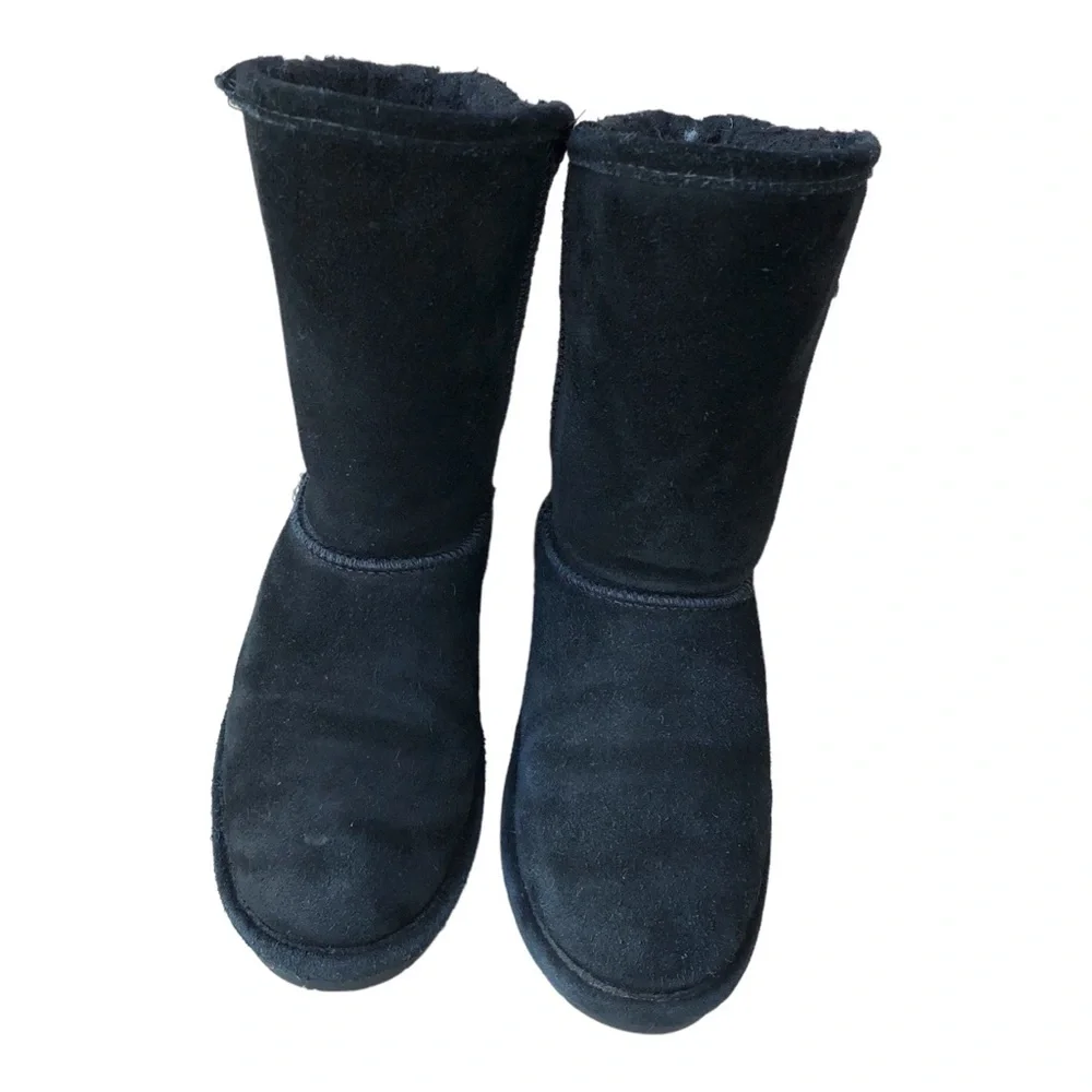 Bear Paw Women's Suede Knit Sheepskin Mid Calf Boots Boshie Size 4 Youth Black.